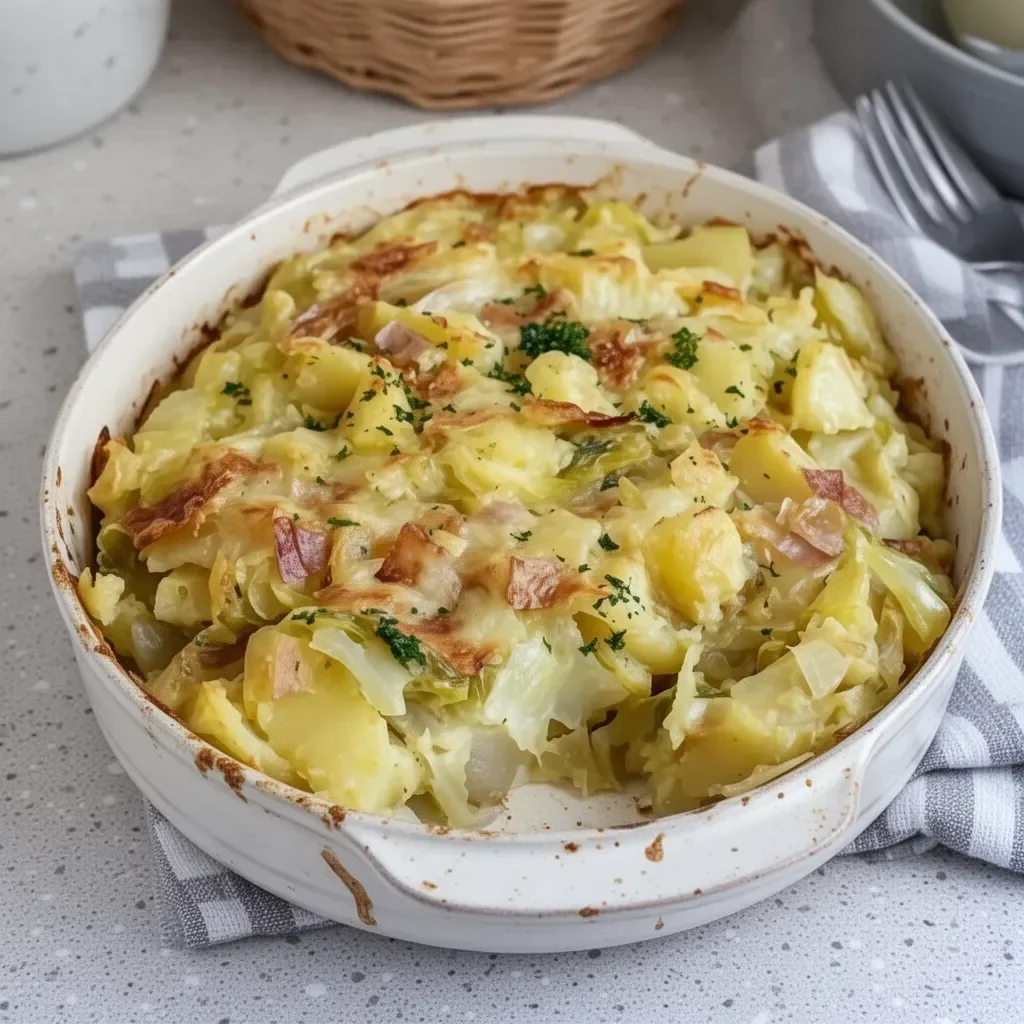A hearty dish of Irish Cabbage and Potato served in a rustic bowl.
