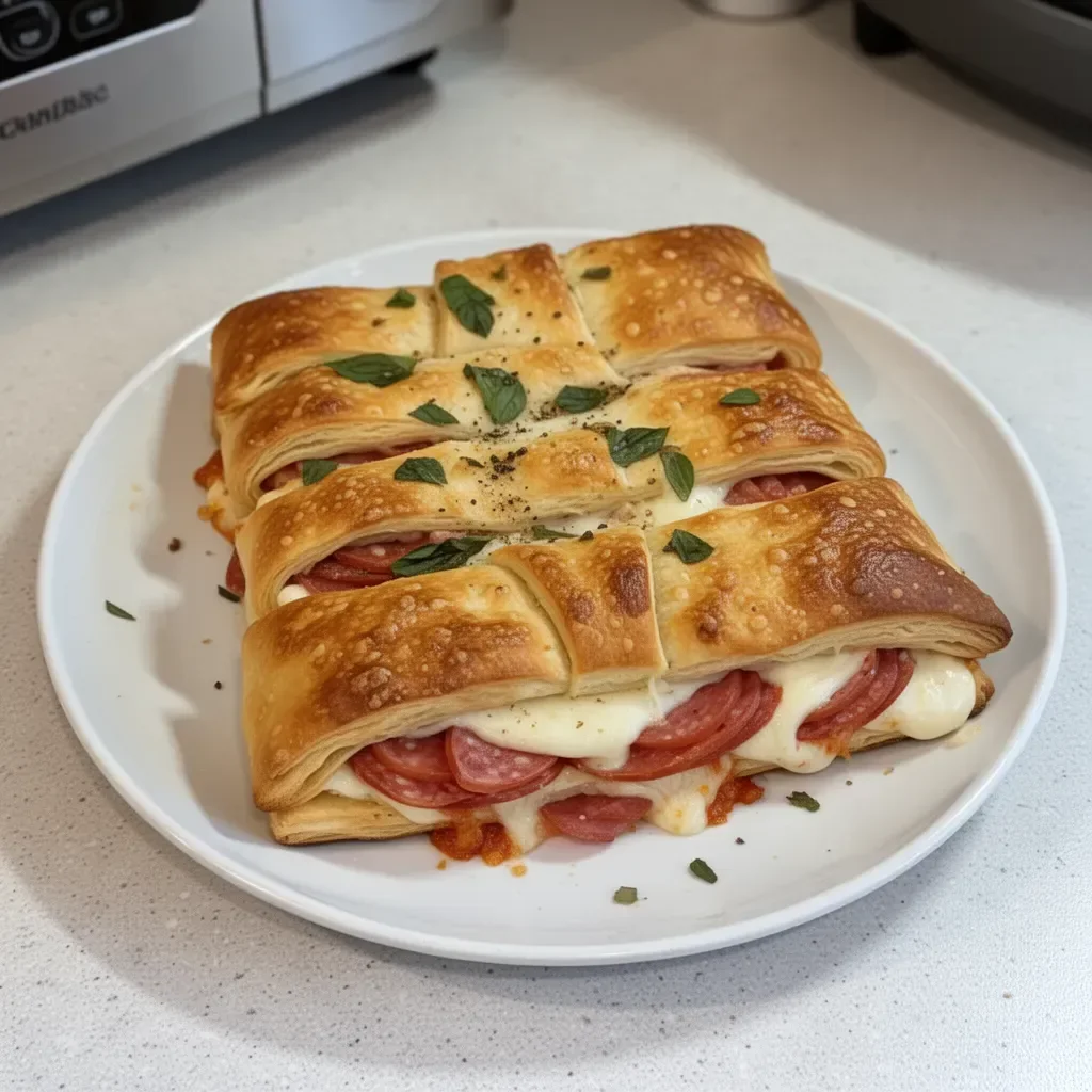 Delicious baked Italian Crescent Roll Sandwiches served at a party.