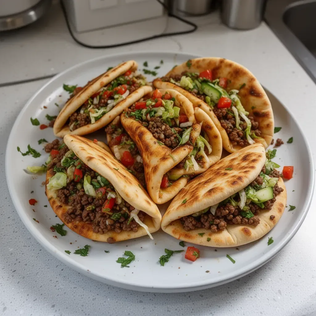 Delicious Mediterranean Pita Pockets with ground beef filling.