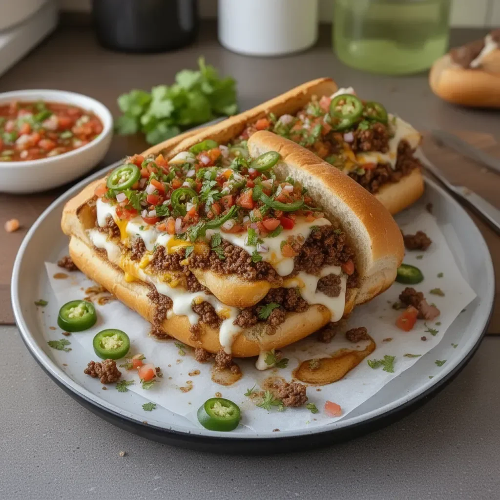 Delicious Mexican Chopped Cheese Sandwich with fresh ingredients and melted cheese.