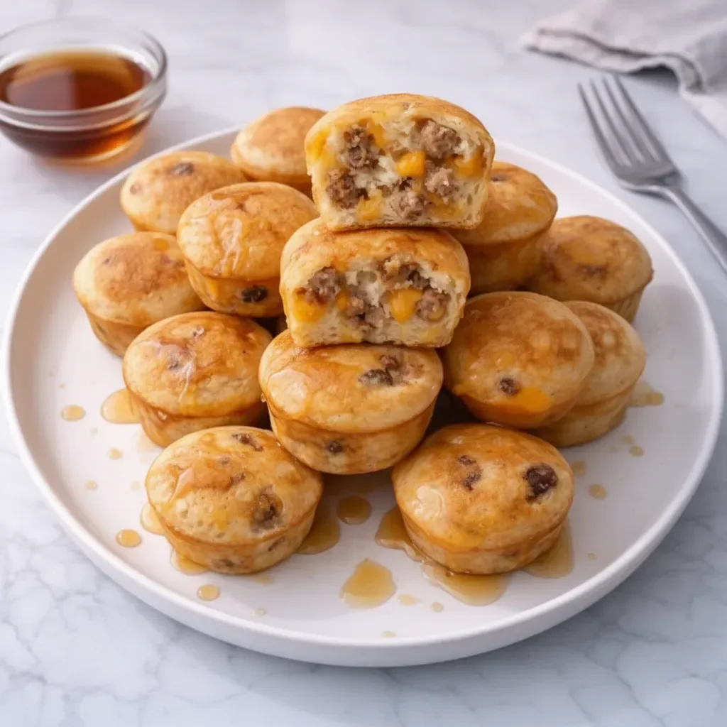 Homemade Mini McGriddle Bites on a plate with syrup