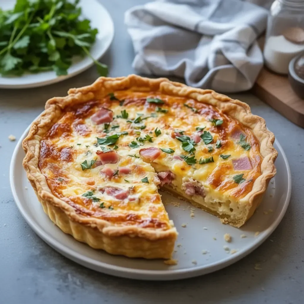 Delicious Mississippi Sin Quiche served on a plate with fresh garnishes.