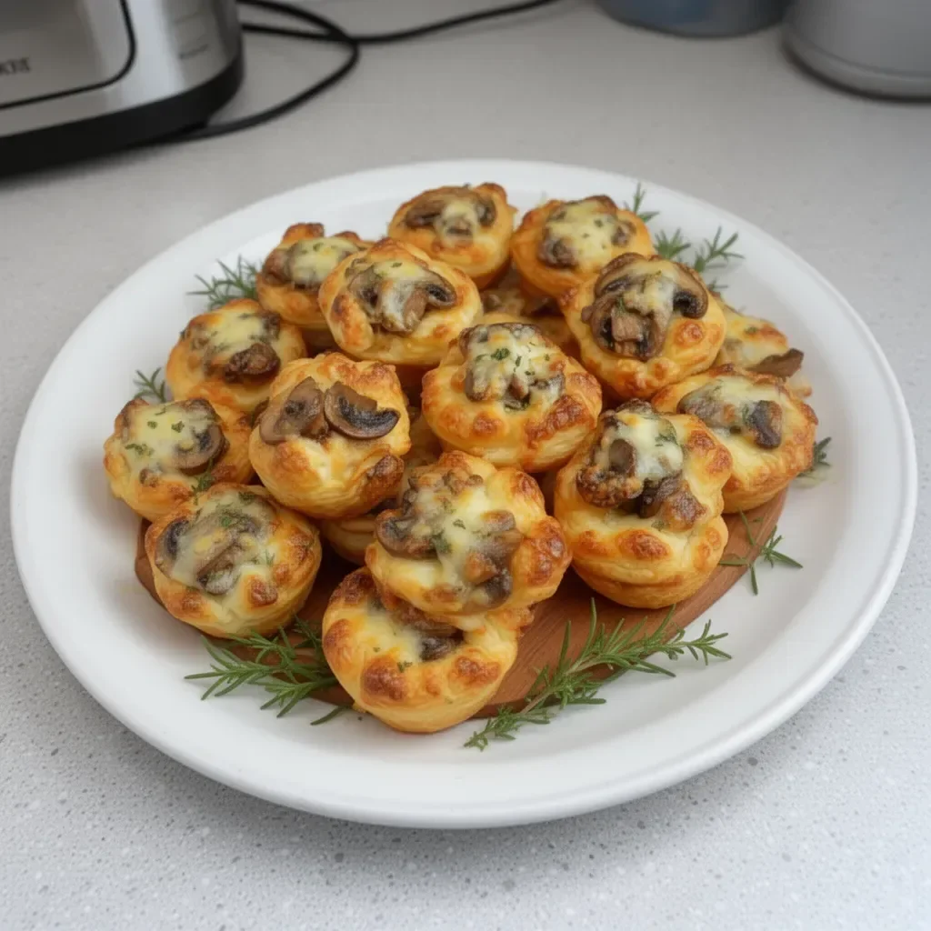 Delicious homemade mushroom cheese puff bites on a plate.