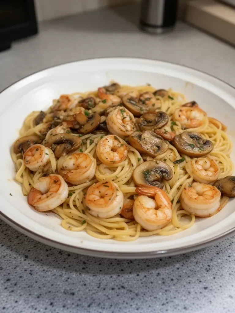 Mushroom Garlic Shrimp Pasta
