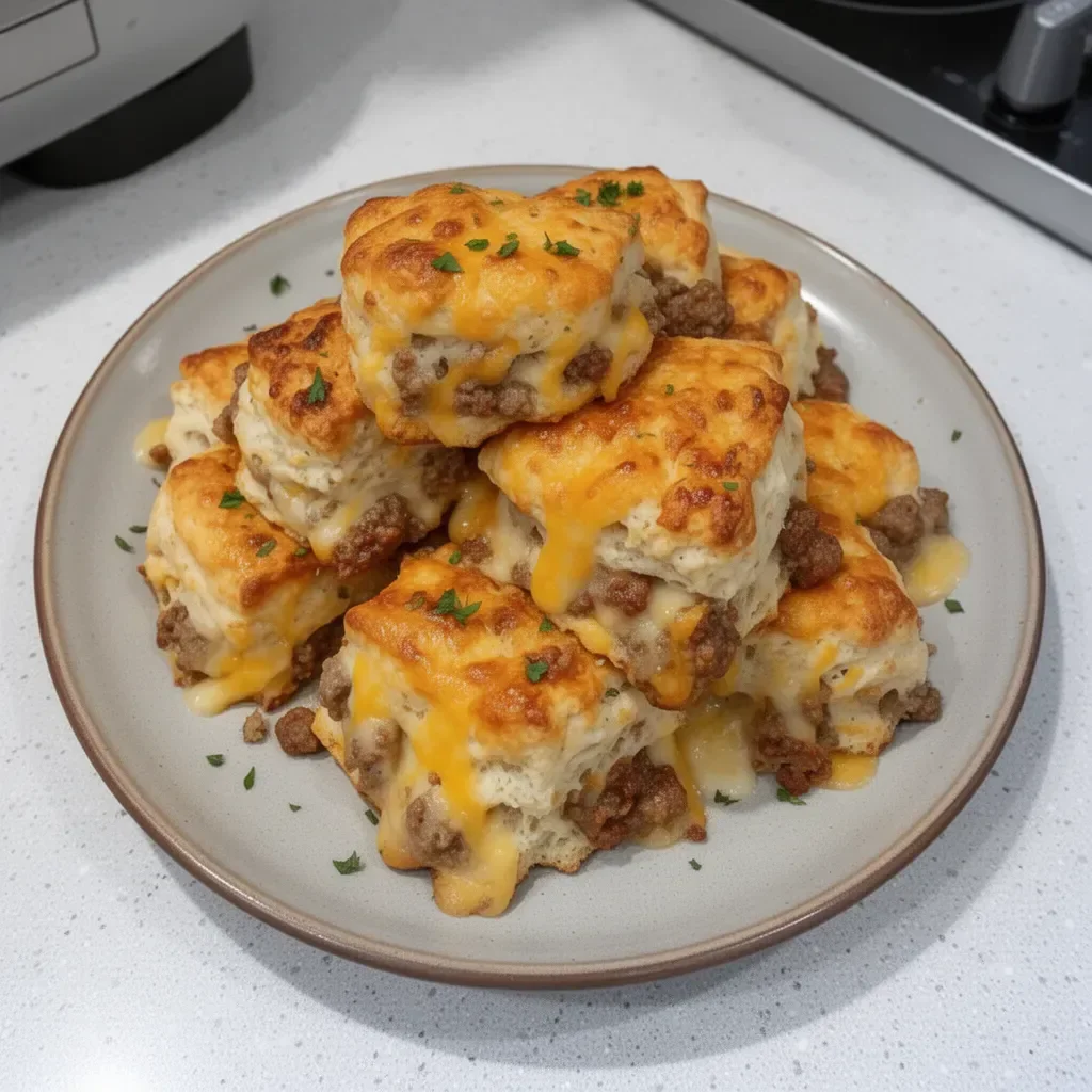 Sausage, Cheese & Butter Swim Biscuits for breakfast