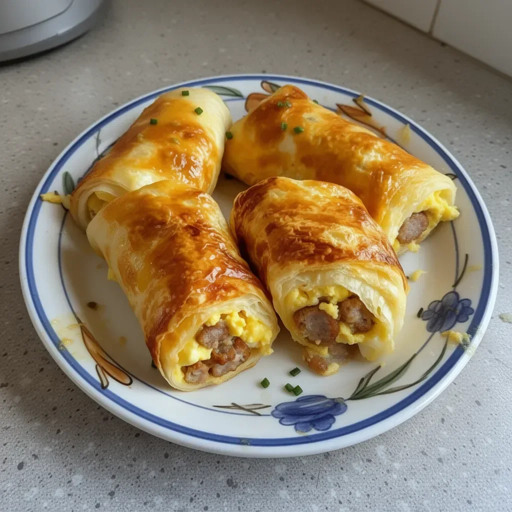 Delicious sausage, egg, and cheese breakfast roll-ups served on a plate
