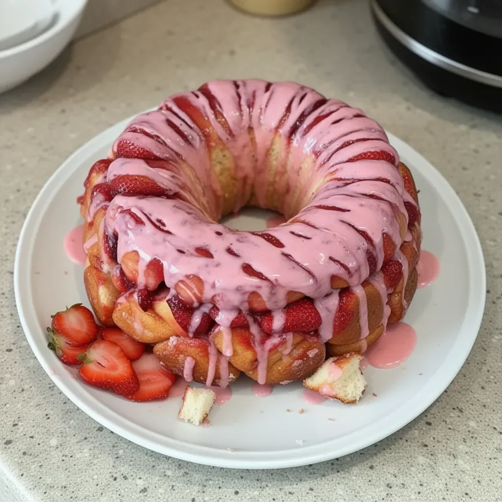Delicious Strawberry Monkey Bread freshly baked and served on a plate