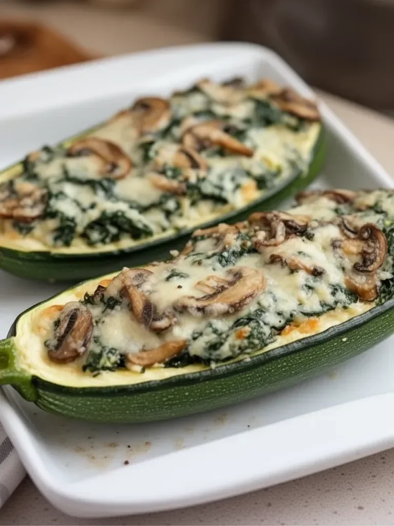 Zucchini Boats Stuffed with Spinach, Mushroom, and Ricotta