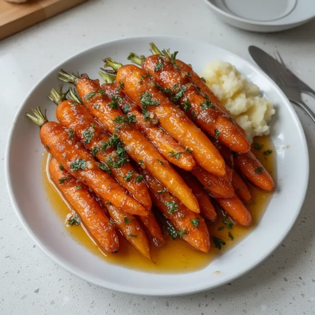 Delicious brown sugar glazed carrots plated as a side dish