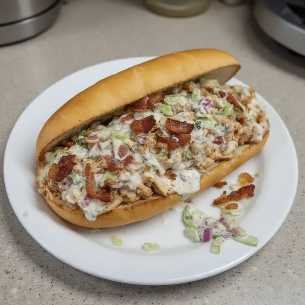 Chopped Chicken Bacon Ranch Sandwich with crispy bacon and creamy ranch dressing