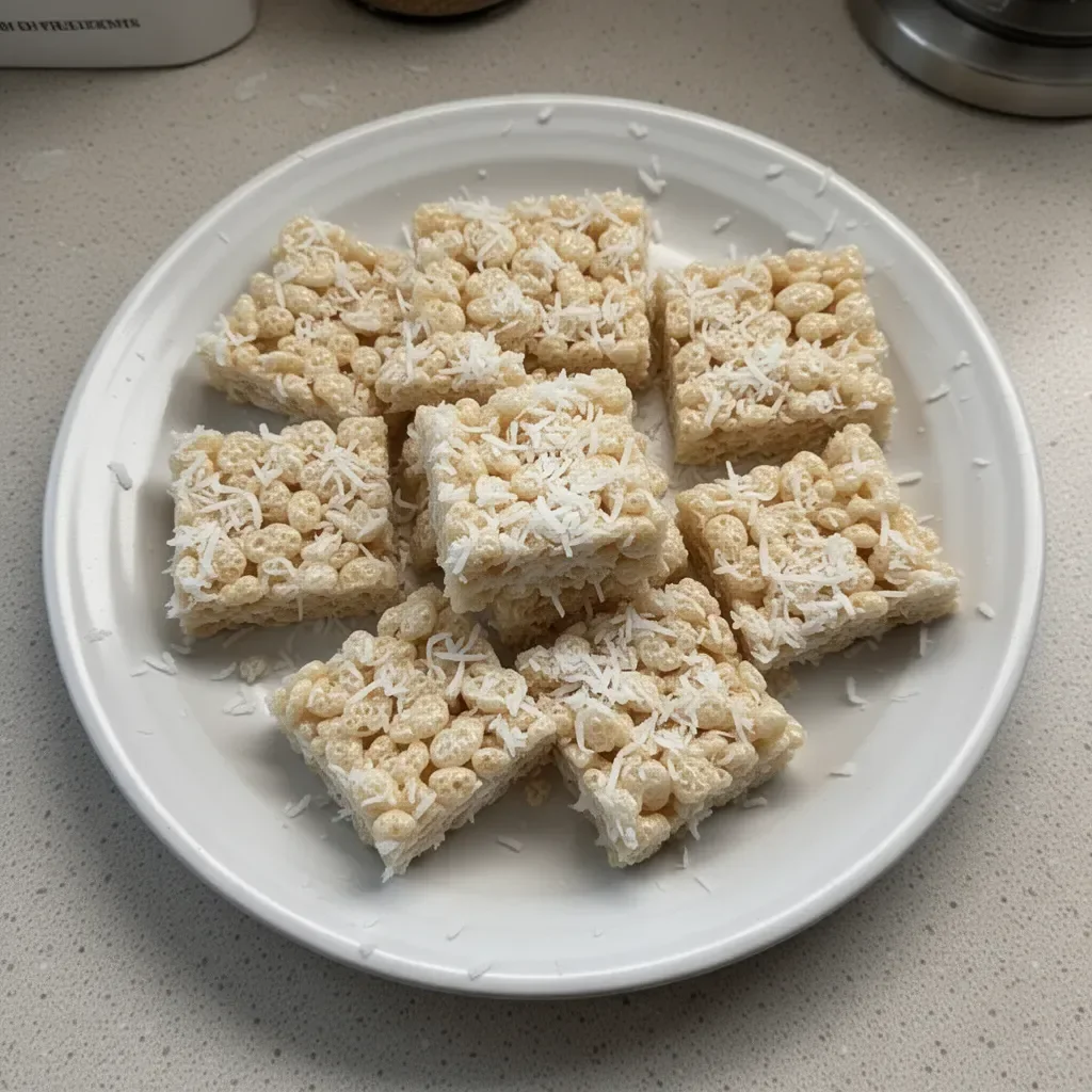 Delicious Coconut Rice Krispy Treats made with crispy rice and coconut