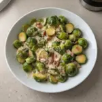 Creamy Brussels sprouts with crispy bacon dish