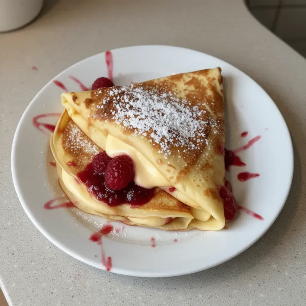 Delicious raspberry vanilla crepes filled with creamy goodness