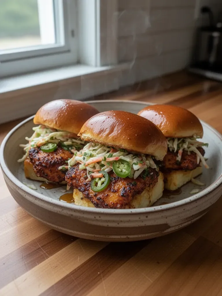 Flavorful Nashville Hot Honey Chicken Sliders with Easy Pickled Jalapeño Slaw