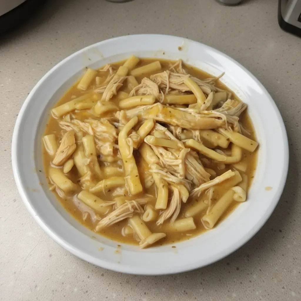 Good Gravy Crock Pot Chicken Noodles in a bowl garnished with herbs