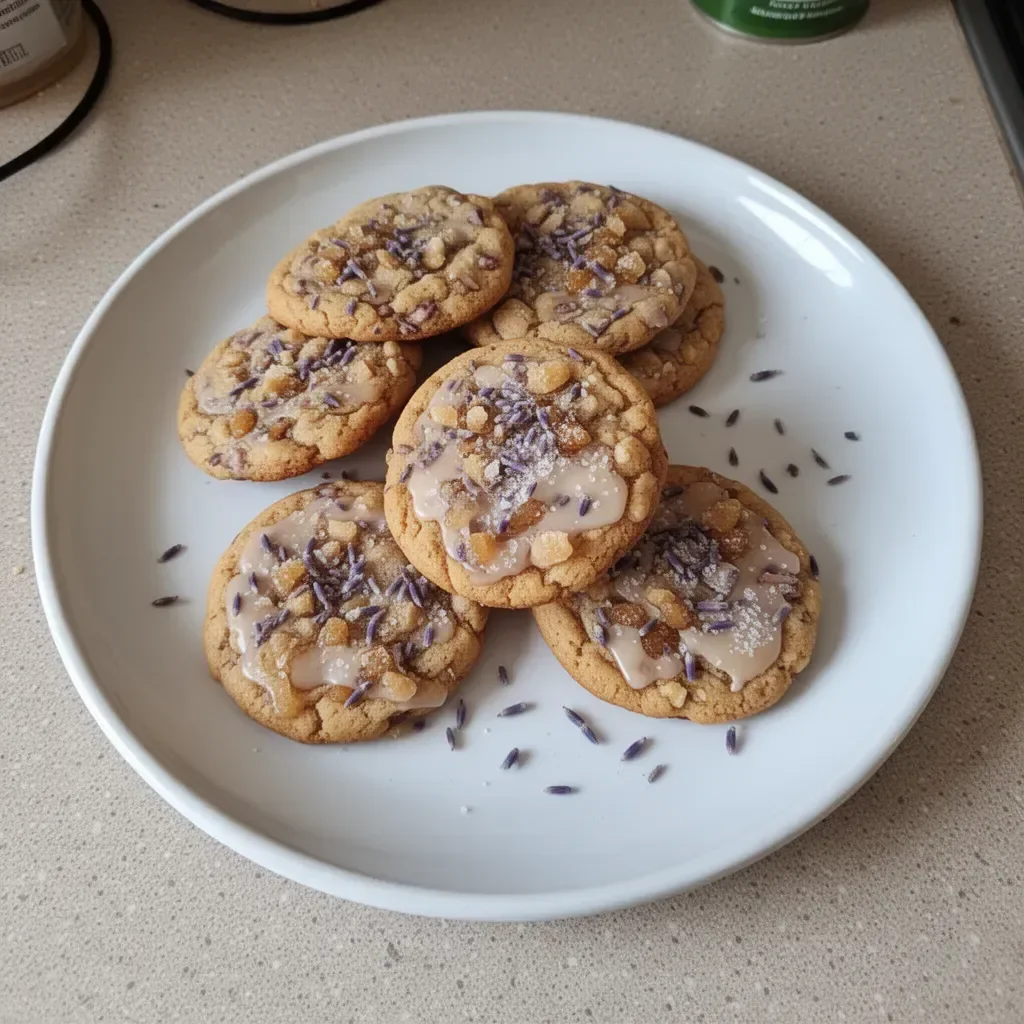 Lavender Honey Crunch Cookies with a sprinkle of lavender and honey glaze