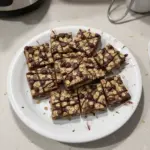 No Bake Chocolate Oatmeal Bars topped with chocolate and oats, healthy snack