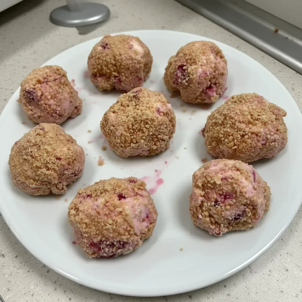 No bake raspberry cheesecake bites topped with fresh raspberries