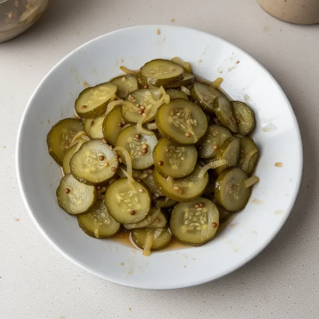 Homemade overnight bread and butter pickles in a jar
