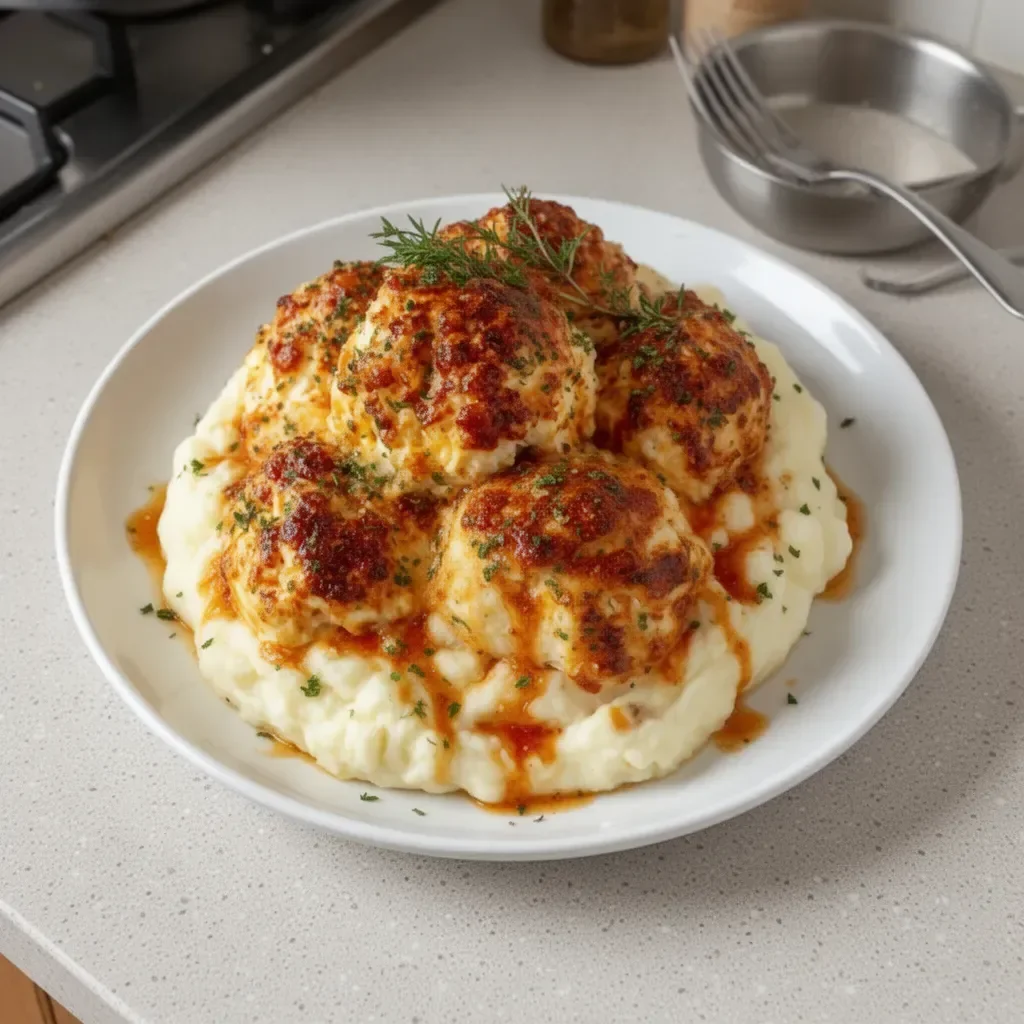 Parmesan Cloud Chicken Bombs served on a plate with garnish.