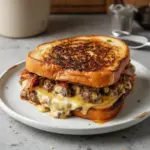Deliciously grilled Patty Melt sandwich with melted cheese and savory beef patty