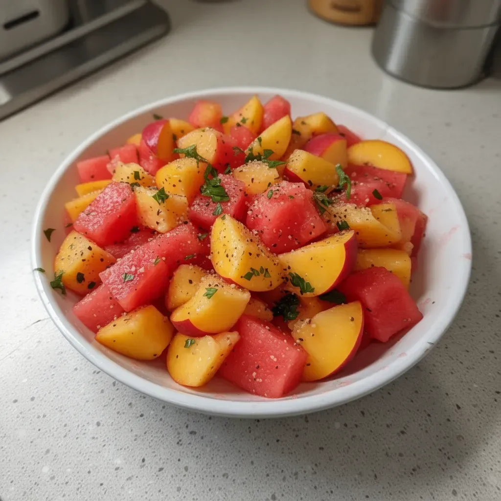 Delicious Peach Watermelon Salad with vibrant colors and fresh ingredients