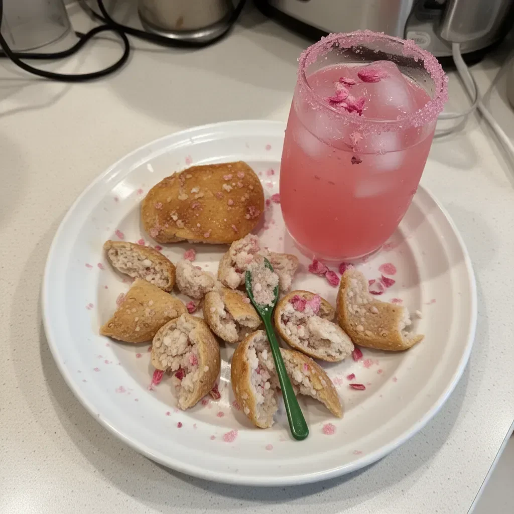 Refreshing pink mocktail in a glass with fruit garnishes