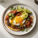 Plate of delicious Ranch Style Eggs served with fresh ingredients