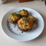 Delicious stuffed mushrooms with garlic and Parmesan ready to serve.