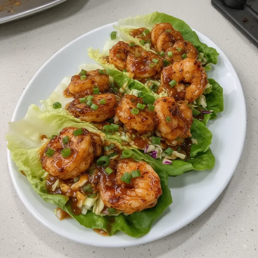 Sweet Chili Shrimp Lettuce Cups served with fresh vegetables