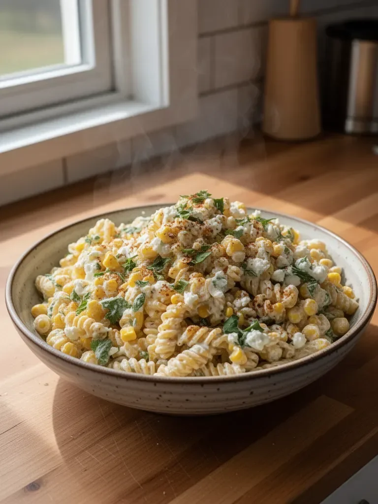 Tasty Elote Pasta Salad with Greek Yogurt - Moana's Kitchen