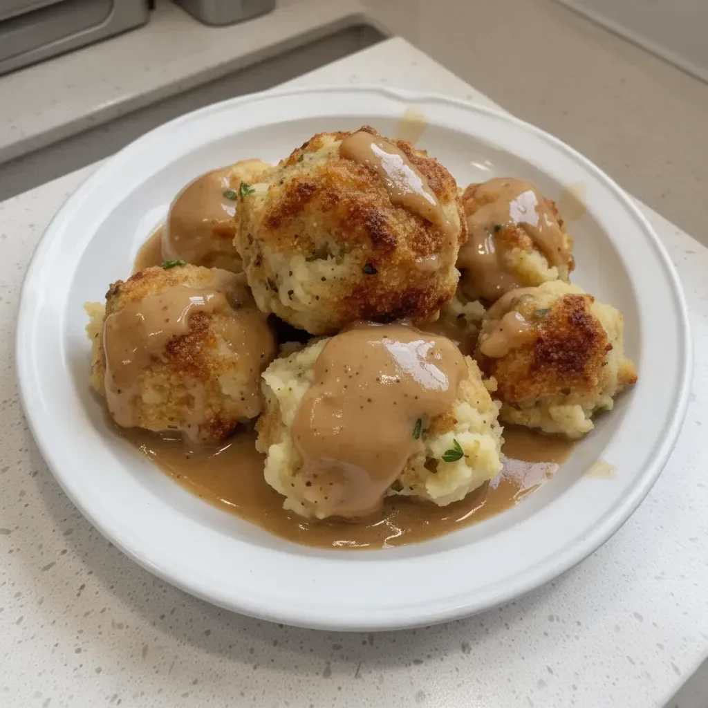 Delicious Turkey Stuffing Balls ready for a festive holiday meal